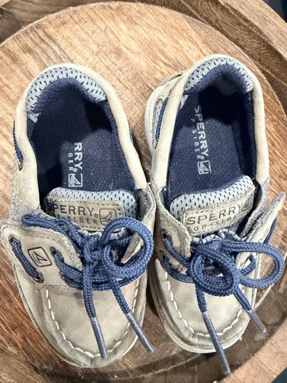 Sperry Landyard AC Kids Grey Suede Boat Shoes - Navy Laces